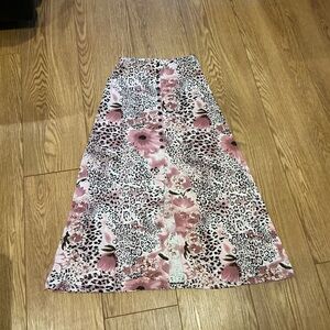 Susan Lawrence Pink and Black Floral & Leopard Maxi Skirt